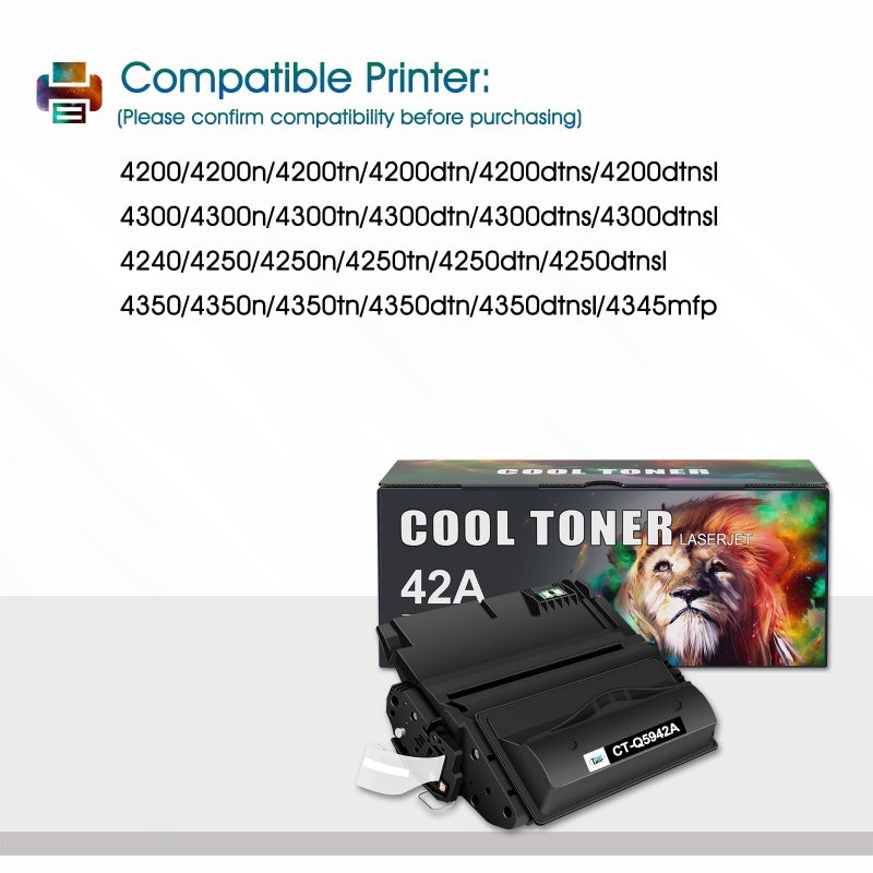 Cool Toner Compatible Toner Cartridge Replacement for HP 42A Q5942A 42X Q5942X Q1338A for HP 4250 4200 4350 4300 4250N 4240 4350N 4250TN 4250DTN 4350DTN 4350TN Printer Ink (Black, 1-Pack) - Image 2